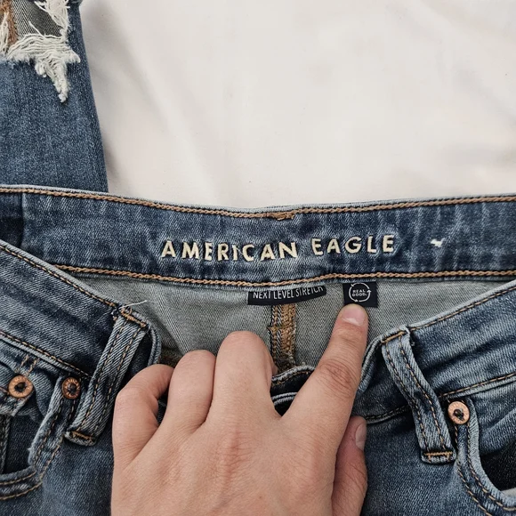 American Eagle Outfitters Women's Distressed Super High-Rise Flared Jeans - Picture 2 of 5